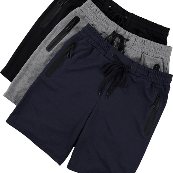 Men's 3 Pk Casual Gym Shorts Sweat Shorts with Zipper Pocket - Picture 5 of 5